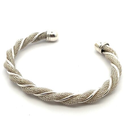 7” 925 Sterling Silver Twisted Wire Mesh Rope Cuff Bracelet 18.9g