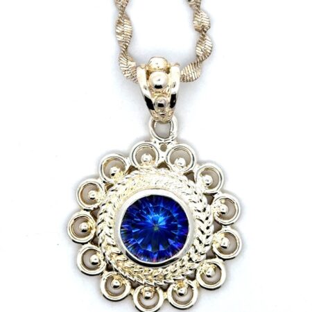 18” 925 Sterling Silver, Twisted Sterling Blue Glass Pendant Necklace, 18.2g