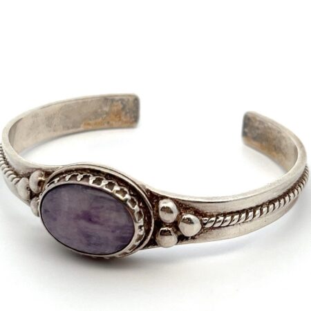 5.5” Carolyn Pollack Relios Amethyst Bezel Set Oval Cabochon Cuff Bracelet 28.9g
