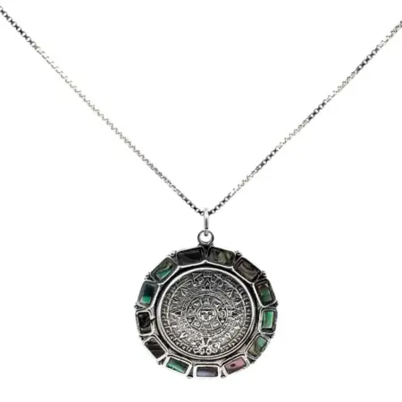 Sterling Silver & Inlay Abalone Myan Pendant On Sterling 20" Box Chain Necklace