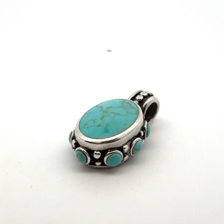Vintage 925 Sterling Silver Sleeping Beauty Oval Turquoise Pendant Charm 9.1g