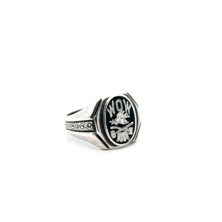 Woodmen Of The World Sterling Silver Onyx & M.O.P Inlay Ring Size 9, 9.3g