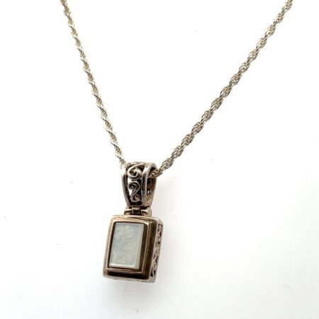 18” 925 Sterling Silver Simulated Mother of Pearl Filigree Pendant Necklace 10g