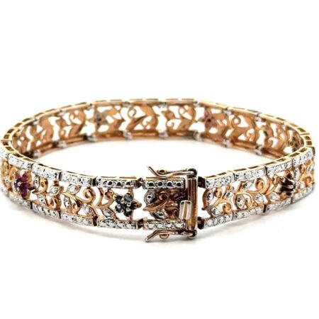 7.5” Ross Simons Sterling Silver Vermeil Ruby Sapphire Emerald Bracelet, 16.3g