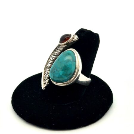 .925 Sterling Silver KH Southwest Turquoise + Citrine Ring, Thailand Size-8, 12g