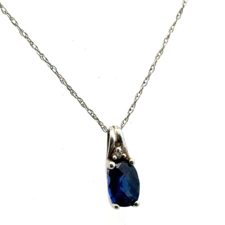 18” .925 Sterling Silver, Faceted CZ Sapphire Pendant, 1.2g