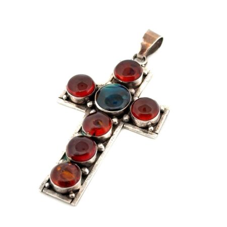 925 Sterling Silver Baltic Amber Cross Pendant 8.9g