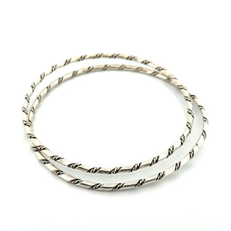 8” x 2mm Pair of 925 Sterling Silver Twisted Braided Bangle Bracelets 15.4g