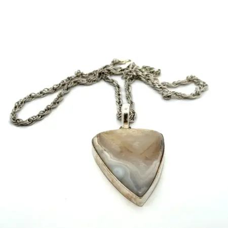 20” .925 Sterling Silver Crazy Lace Agate Stone Pendant, 34.1g