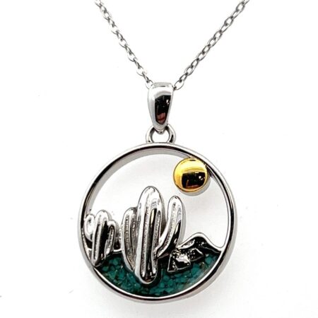 18” 925 Sterling Silver Chain w/ Round Cactus Charm 24K Gold Plating 5.6g