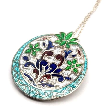 18” x 26mm Champlevé Enamel .925 Sterling Silver Pendant Necklace