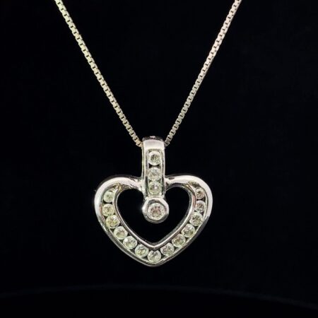 Sterling Silver 18 Inch Necklace with CZ studded Heart Pendant