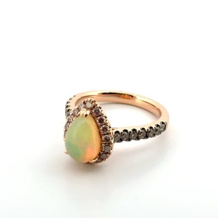 Size: 7 LeVian 14k Rose Gold Teardrop Neapolitan Opal Diamond Ring 4.9g