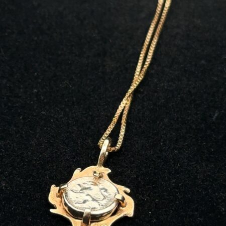 18” .925 Sterling Silver Gold Vermeil Pendant Sterling Coin, Box Chain, 4.7g