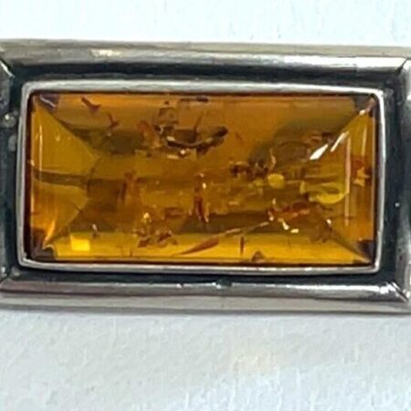 Vintage 925 Sterling Silver Amber Bar Pin/Brooch 8.5 Grams