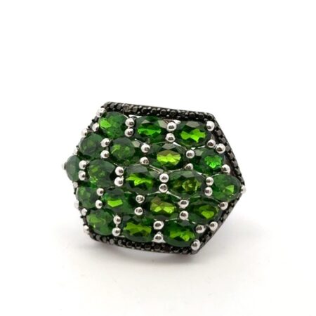 925 Sterling Silver 19 Oval Diopside & Black Spinel Cluster Ring Size: 7