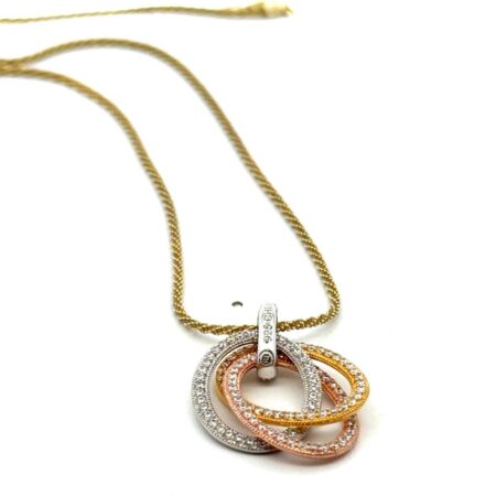 18” 925 Sterling Trio Tri Tone Gold Vermeil Pendant CZs w/ Vermeil Chain, 7.2g