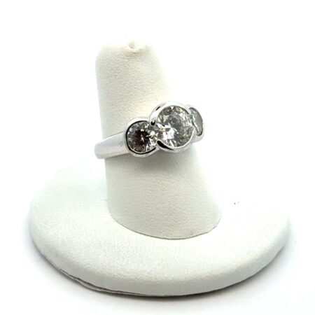 Stainless Steel Rhodium Plated Past-Present-Future CZ Ring, S-6.75, 6.2g