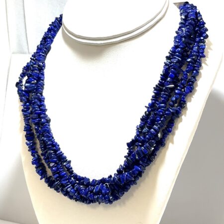 18”-25” Vintage Sterling Silver 5 Strand Lapis Nugget Adjustable Necklace 81.3g