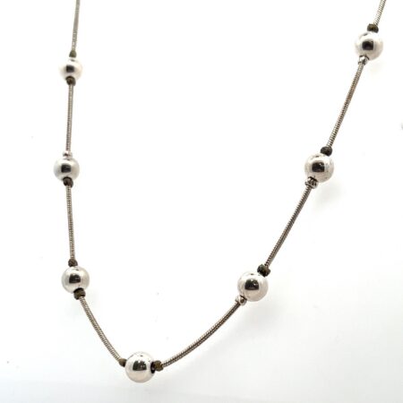 19” 925 Sterling Silver 15 Station Ball/Bead Snake Chain Necklace 8.5g