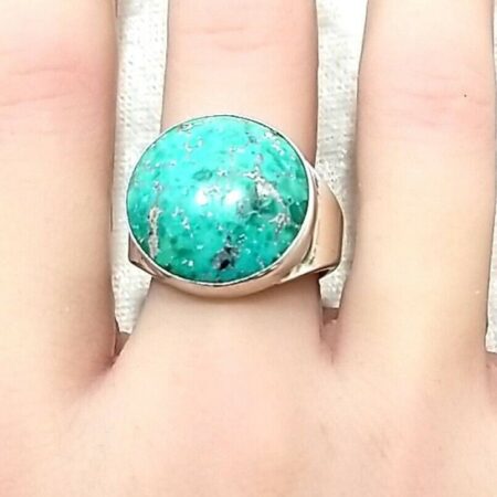 Vintage 925 Sterling Silver And Round Turquoise Ring 9.4 Grams Size-8.5