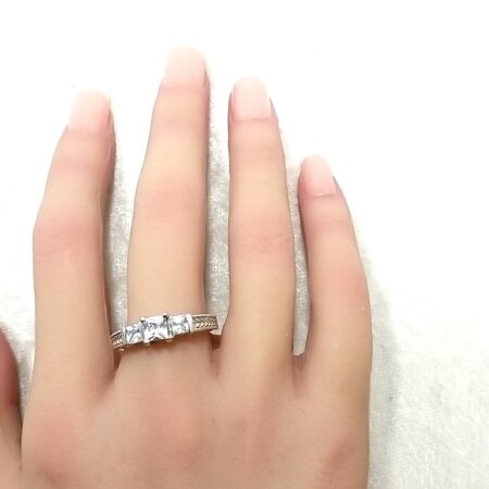 925 Sterling Silver Cubic Zirconia Princess Cut Ring 3.6 Grams Size-10