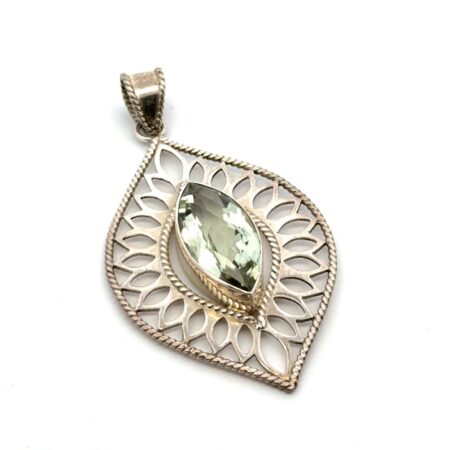 Nepal 925 Sterling Silver Marquise Aquamarine Faceted Stone Pendant 7.1g