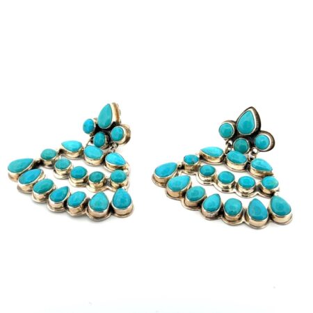 Vintage E. Jackson 925 Sterling Silver Turquoise Clip-On Chandelier Earrings 52g