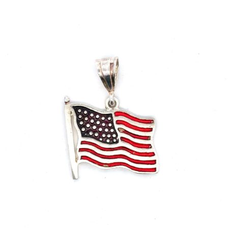 .925 Sterling Silver Red, White, & Blue Enamel USA Flag Pendant, 6.7g