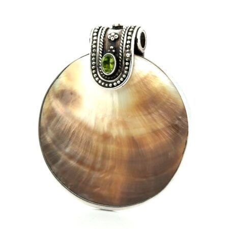 Large 925 Sterling Silver Oval Peridot & Abalone Bezel Set Pendant 40.9g