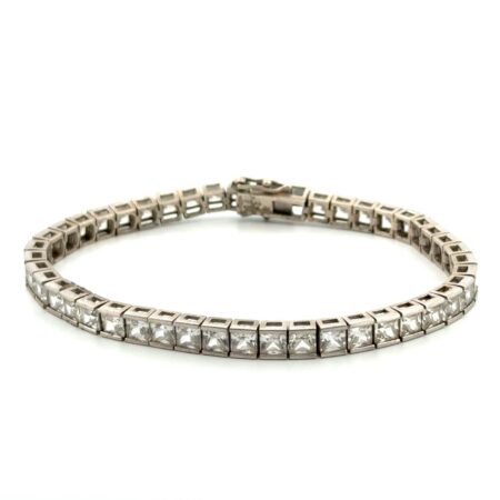 7.25” Korea 925 Sterling Silver Square Cut CZ Tennis Bracelet 18g