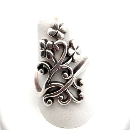 .925 Sterling Silver Wrap Around Flower Ring w/Winding Vine Design, Size-7, 9.1g