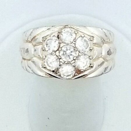 Vintage 925 Sterling Silver Cubic Zirconia Floral Ring 8.0 Grams Size-10