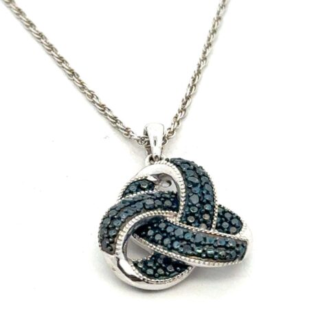 20” 925 Sterling Blue Diamond Rhodium Over Sterling Knot Pendant, 7.9g