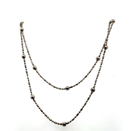 16” Antiqued .925 Sterling Silver Double Strand Ball Bead Necklace - 8.5g
