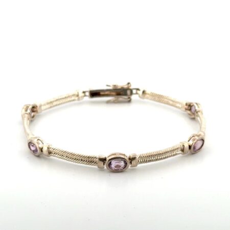 7” 925 Sterling Silver Oval Amethyst Bar Link Bracelet 11.4g