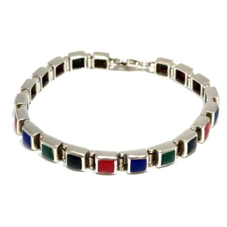 7.5” Multi-Color Square Gemstone Bracelet 925 Sterling Silver 17.7g