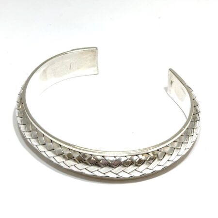 7” x 13.7mm Woven Solid Back Cuff Bracelet 925 Sterling Silver 28.9g