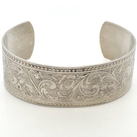 WEH Sterling Silver Parsley Spiral Scroll 7.5” x 0.94" Cuff Bracelet -33.3 Grams