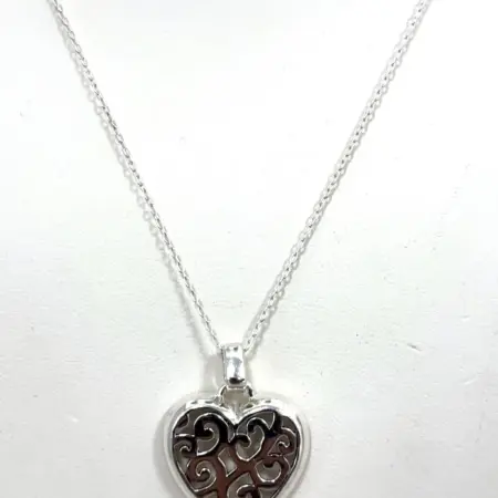Sterling Silver Filigree Adjustable 16”-18” Heart Pendant Necklace 5.9 Grams