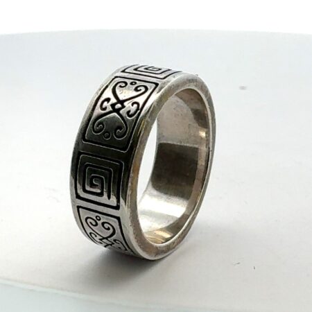Vintage .925 Sterling Silver, Greek Maze Band, Size 6 Ring - 7.7g