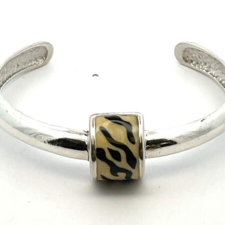 Sterling Silver Enameled Zebra 6.5” Cuff Bracelet 17.7 Grams