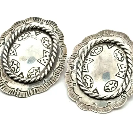 Vintage .925 Sterling Silver Concho Native American Mexico Earrings, 22.4g