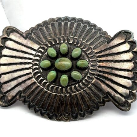 Vintage Beatrice Kee Navajo, Green Turquoise & Sterling Silver Belt Buckle 62g