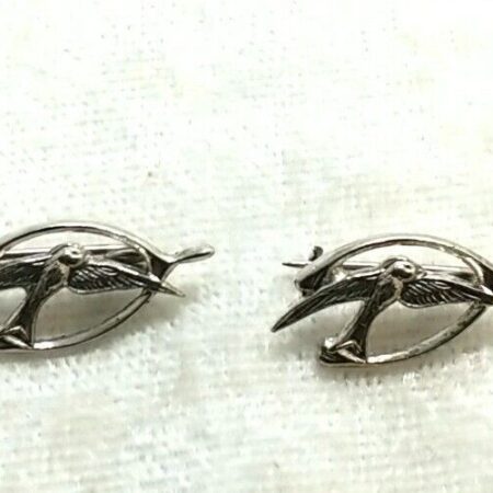 Antique Victorian Sterling Silver Wish Bone Swallow Bird Small Pin Pair