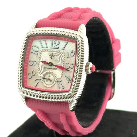 33mm Judith Ripka MOP Dial Pink Accented Ladies Quartz Wristwatch Silicone Strap