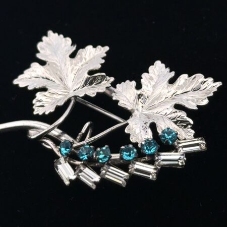 Vintage 1940s Carl Art 925 Sterling Silver Maple Leaf Brooch w/ Gemstones 5.7g