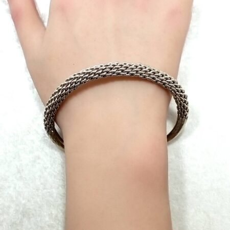 Silver Plate Viking Rope Cuff Bracelet Solid Tip Ends - 7.5" Wrist