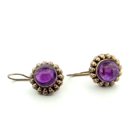 Vintage BA 925 Sterling Silver Round Amethyst Dangle Earrings 13.6g