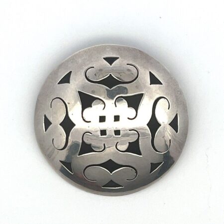 Mexico 925 Sterling Silver Convex 3D Round Pin/Brooch 9.8 Grams